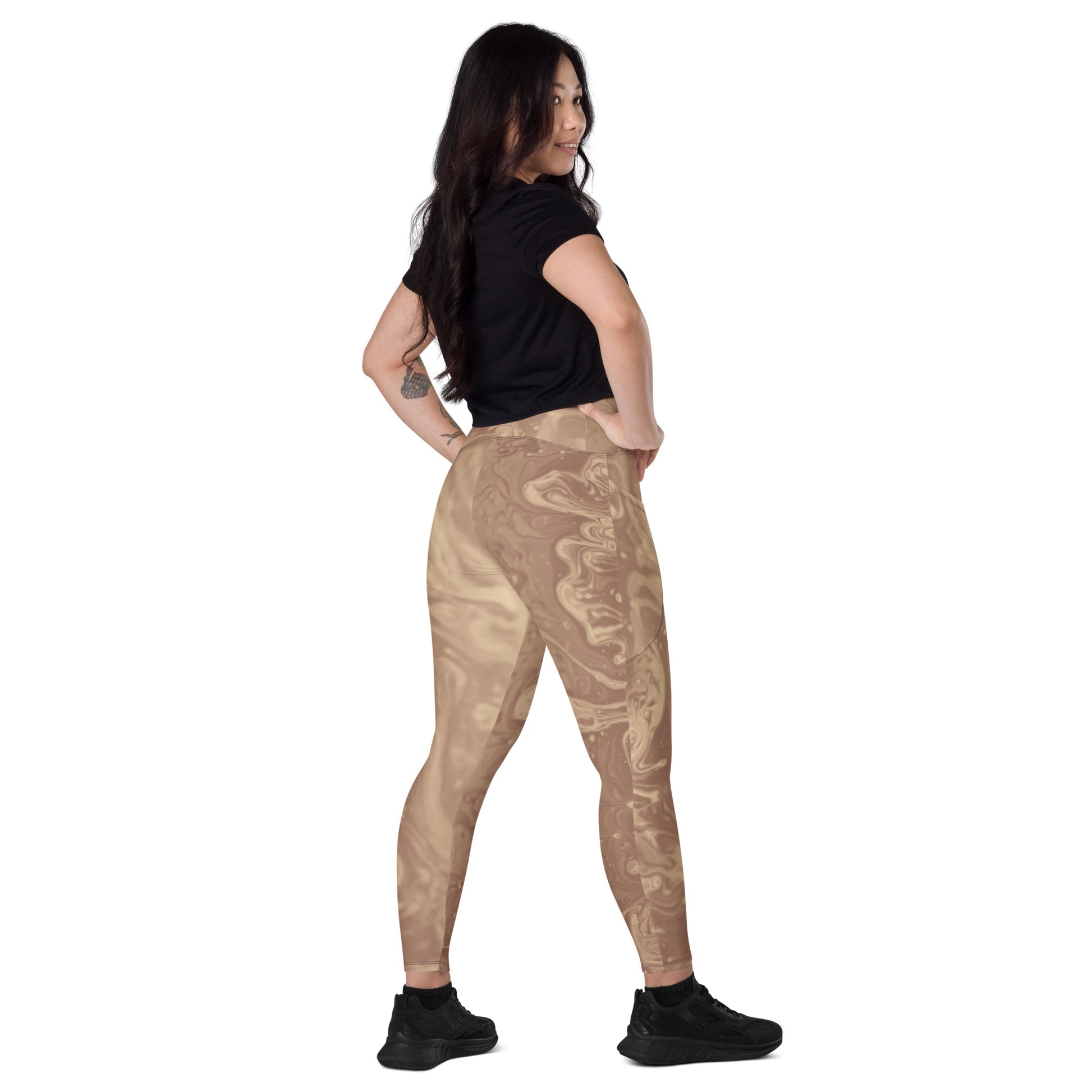 Liquid Beige Women's Recycled Crossover Leggings With Pockets - FLAKOUT