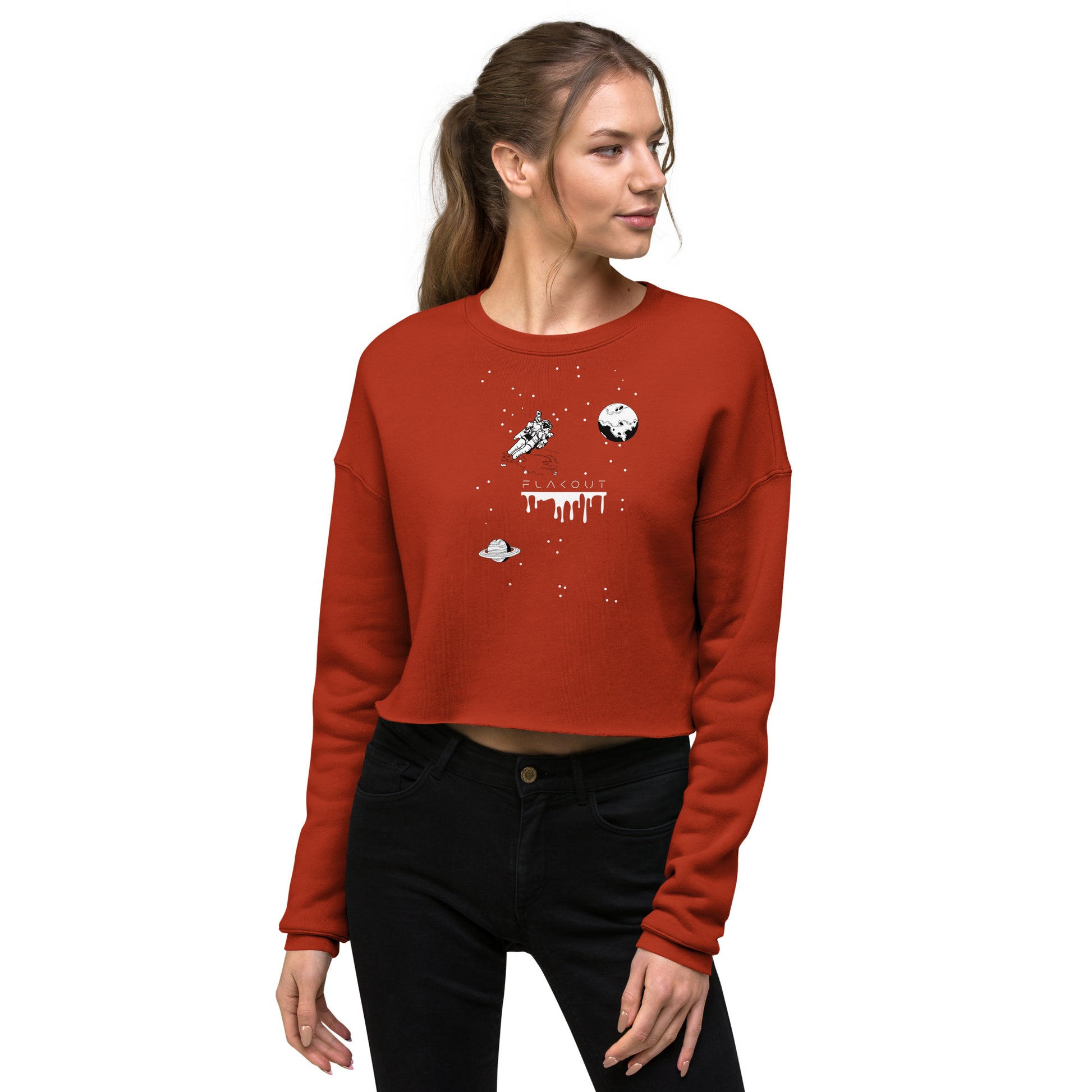 Astronaut Women's Crop Sweatshirt - Brick - FLAKOUT