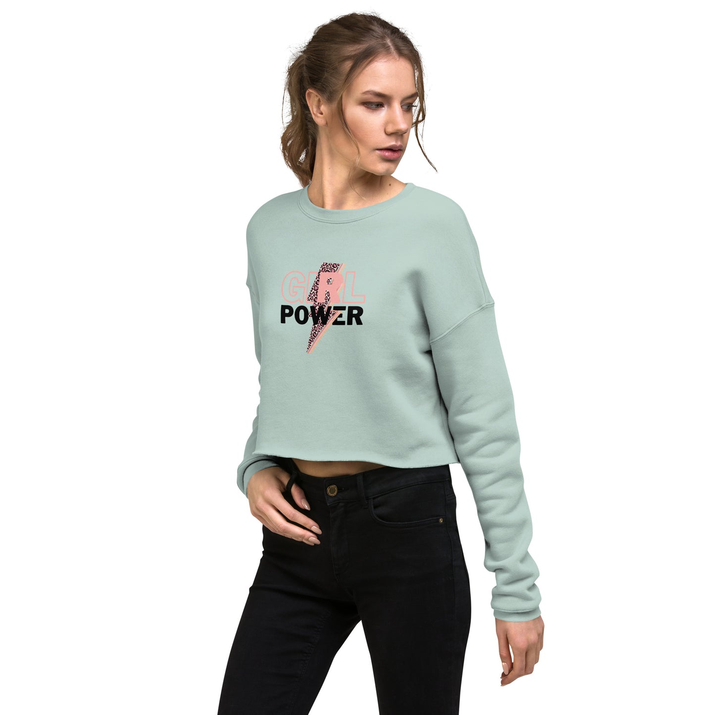 Queenly Girl Power Rebellion Women's Crop Sweatshirt - Dusty Blue - FLAKOUT