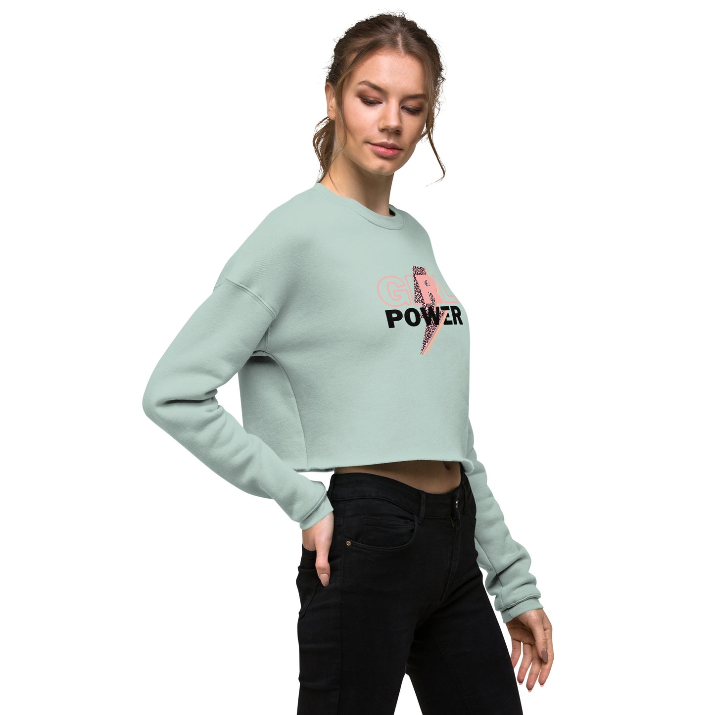 Queenly Girl Power Rebellion Women's Crop Sweatshirt - Dusty Blue - FLAKOUT