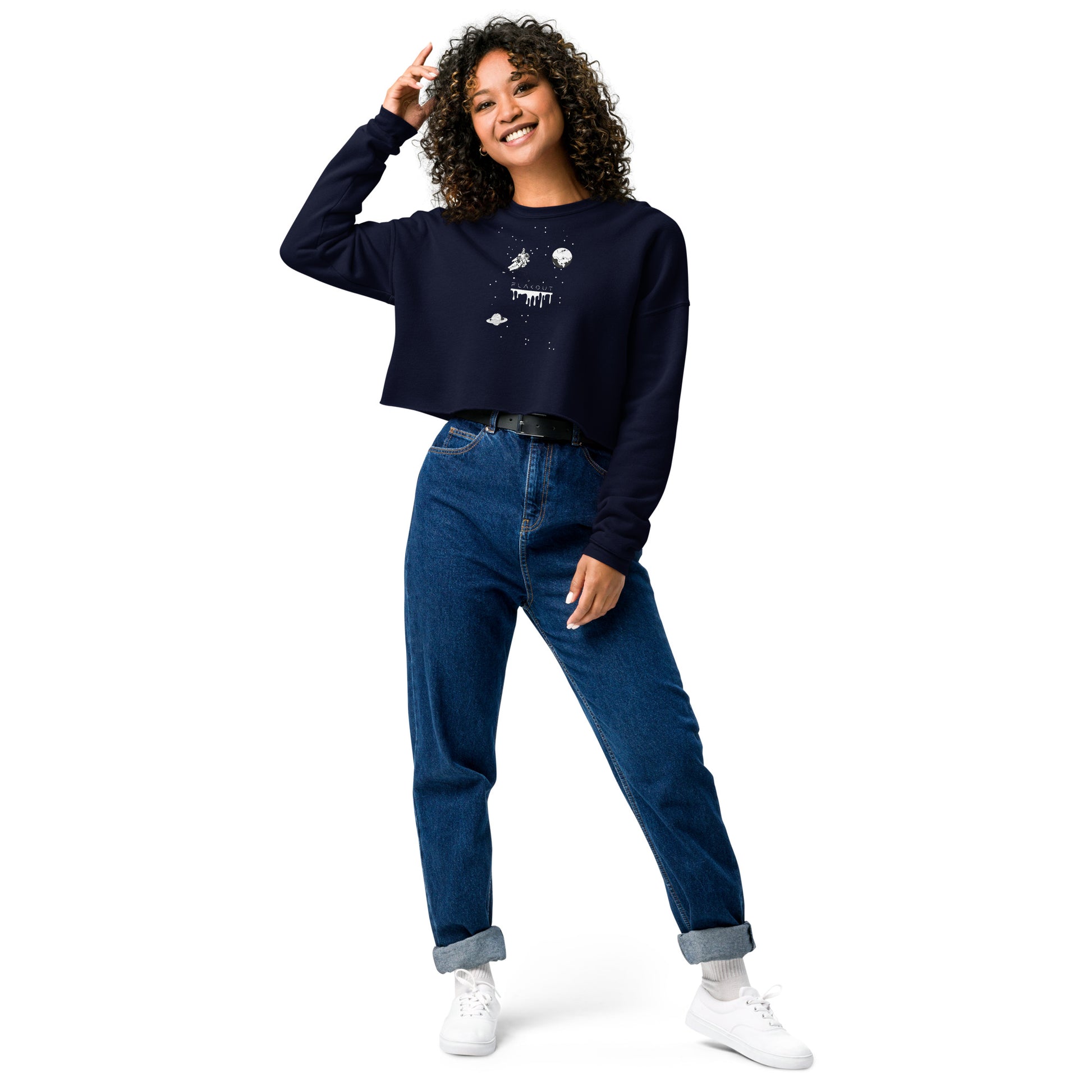 Astronaut Women's Crop Sweatshirt - Navy - FLAKOUT